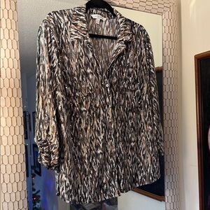 Elegant Women's Button Down Shirt in Black, Brown, and Cream